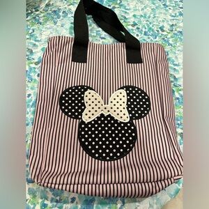 Minnie Mouse Disney tote bag NWOT pink, and black with zipper closure 13 x 9 in